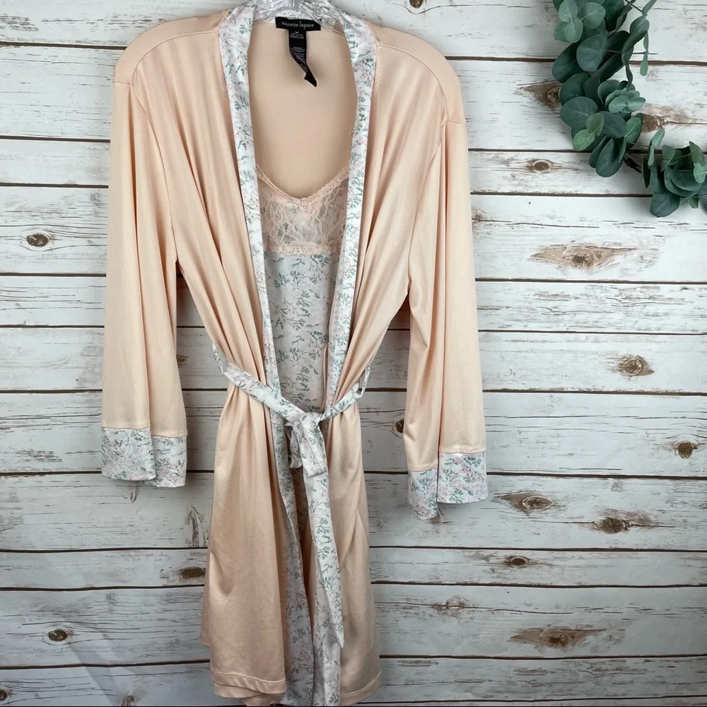 NANETTE LEPORE Short Pale Pink and Green Robe and Nightgown Set size Medium